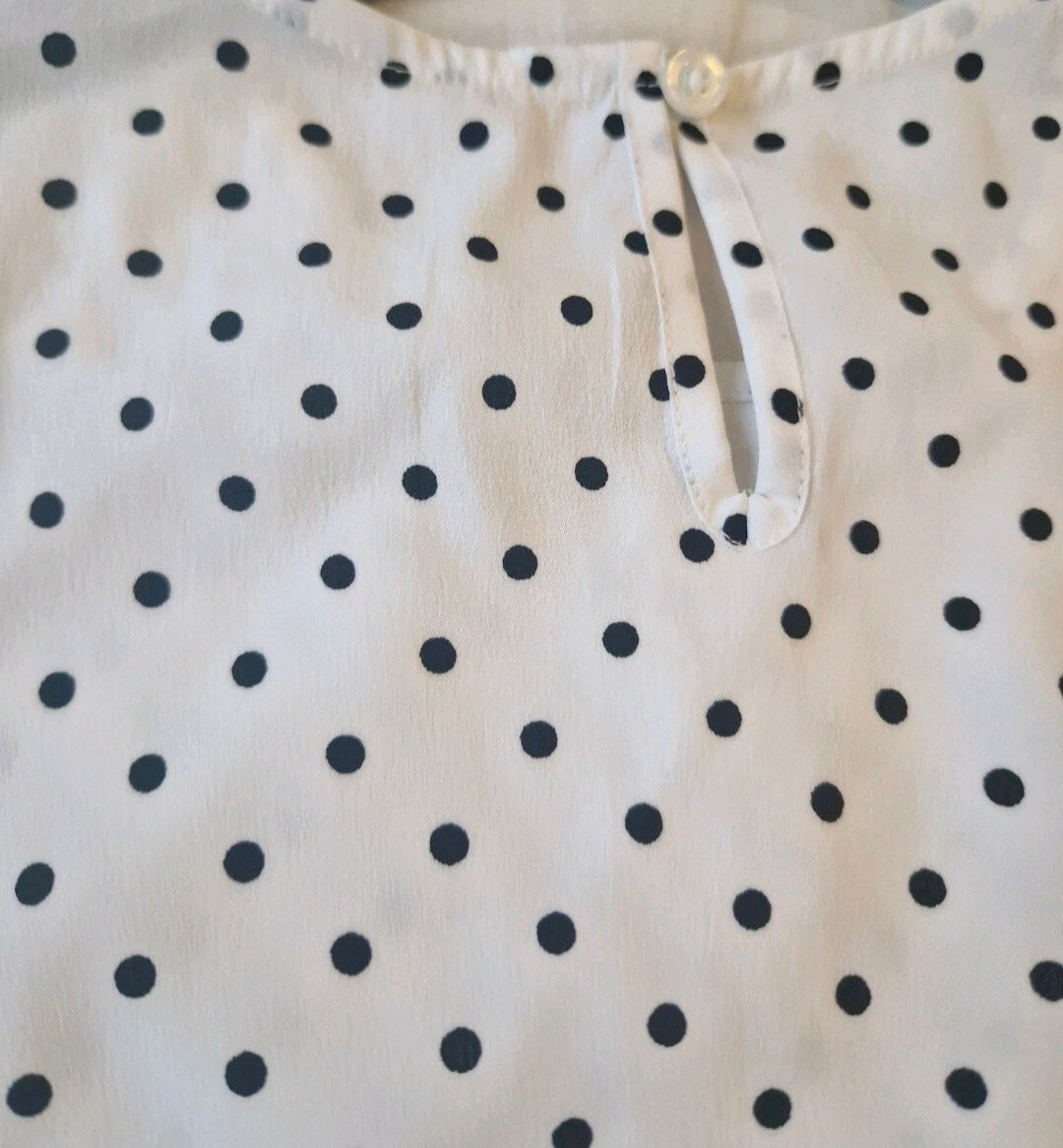 White fabric with black polka dot pattern
