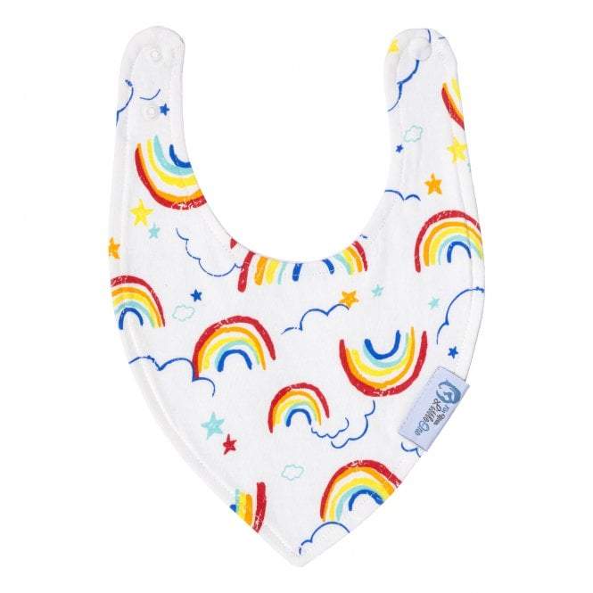 Baby bib with rainbow pattern on a white background