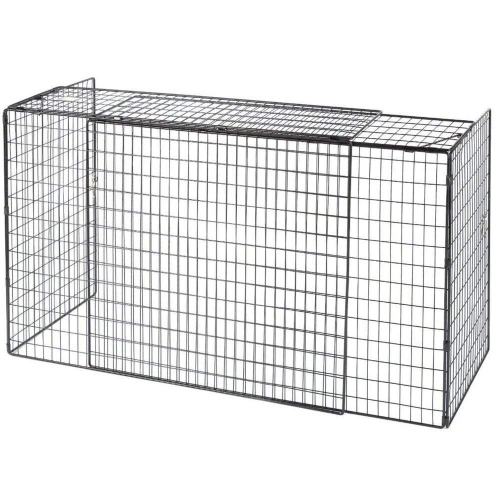 Black wire mesh enclosure on a white background