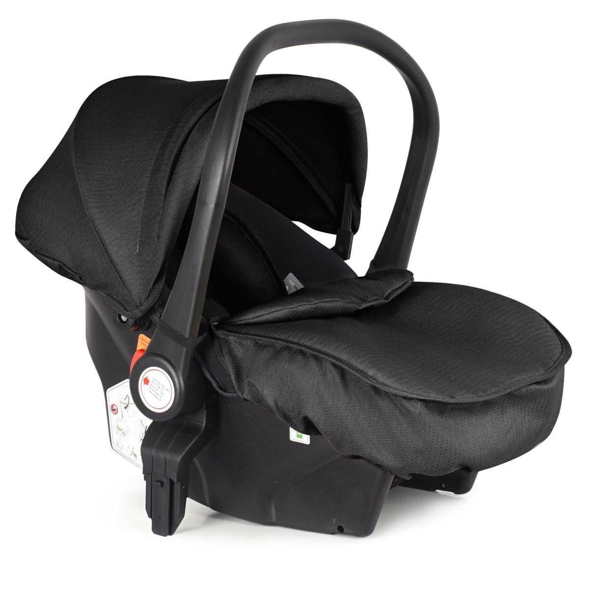 Black baby car seat on a white background