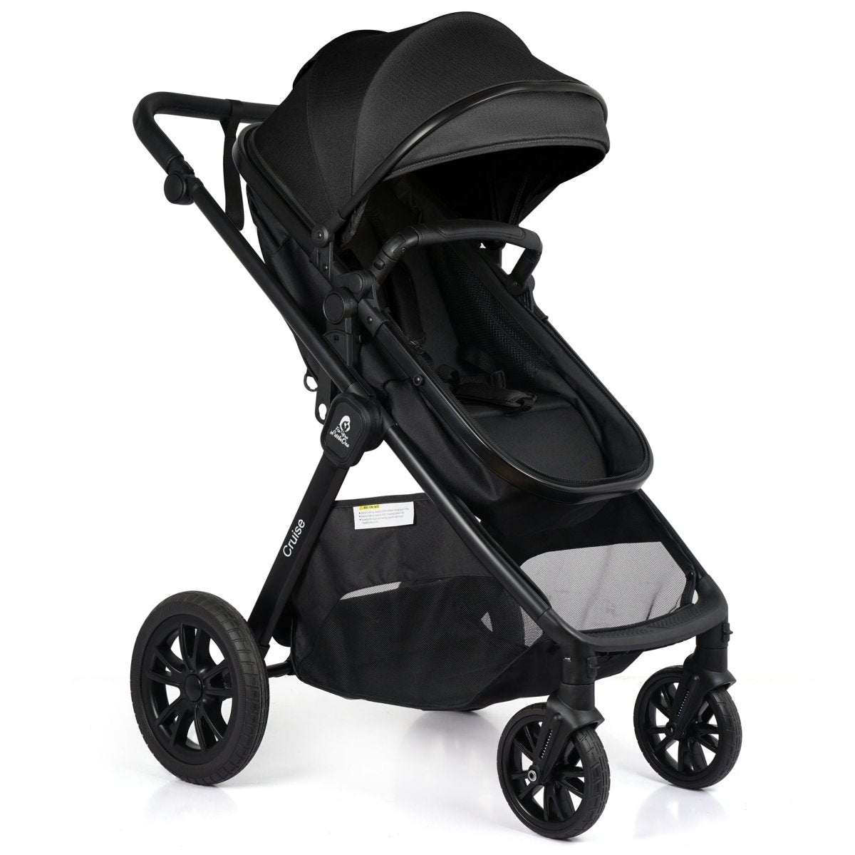 Black stroller on a white background
