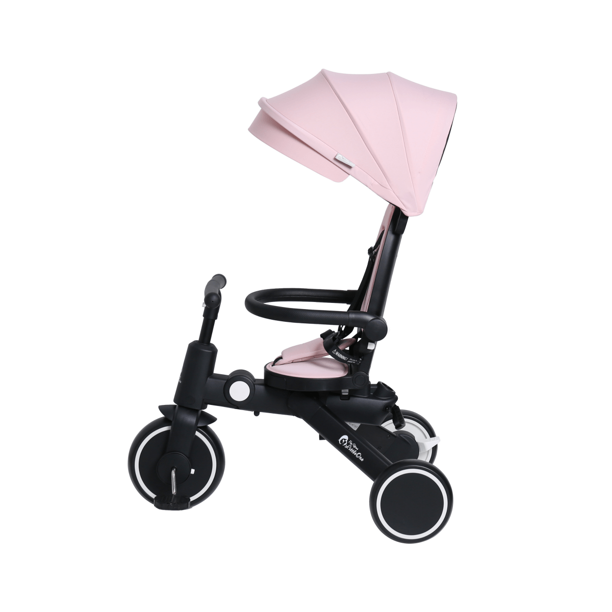 Black and pink baby stroller with canopy on a white background