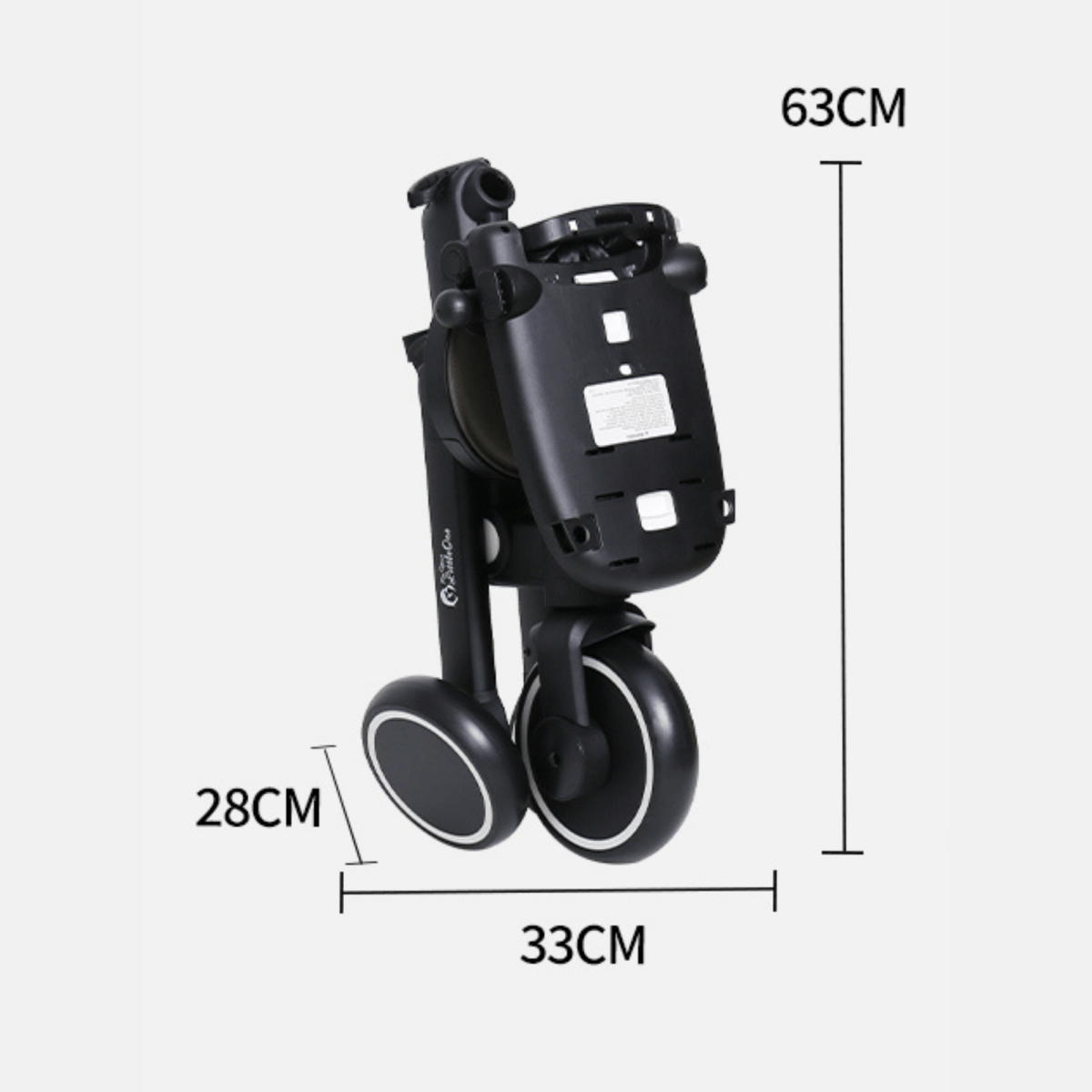 Black scooter with measurements on a white background