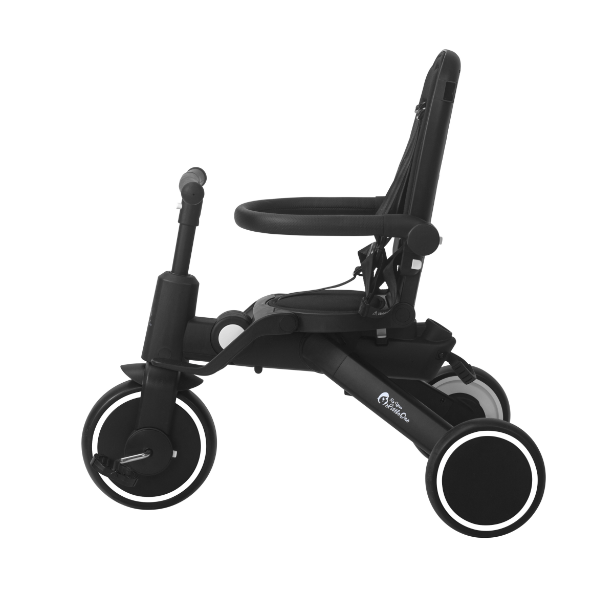 Black tricycle with seat on a white background