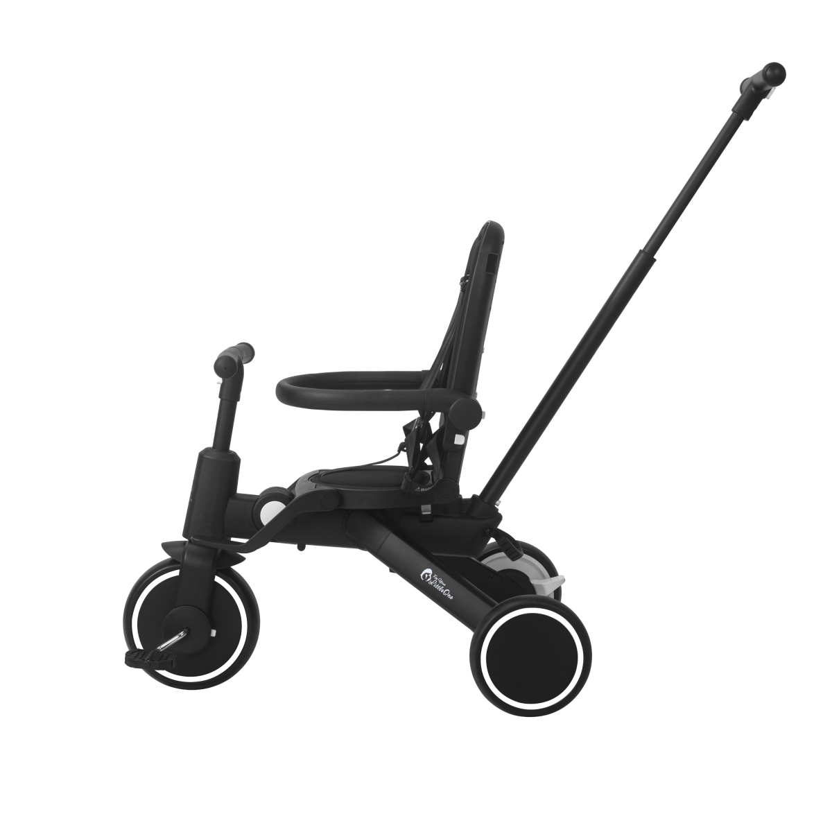 Black baby stroller on a white background