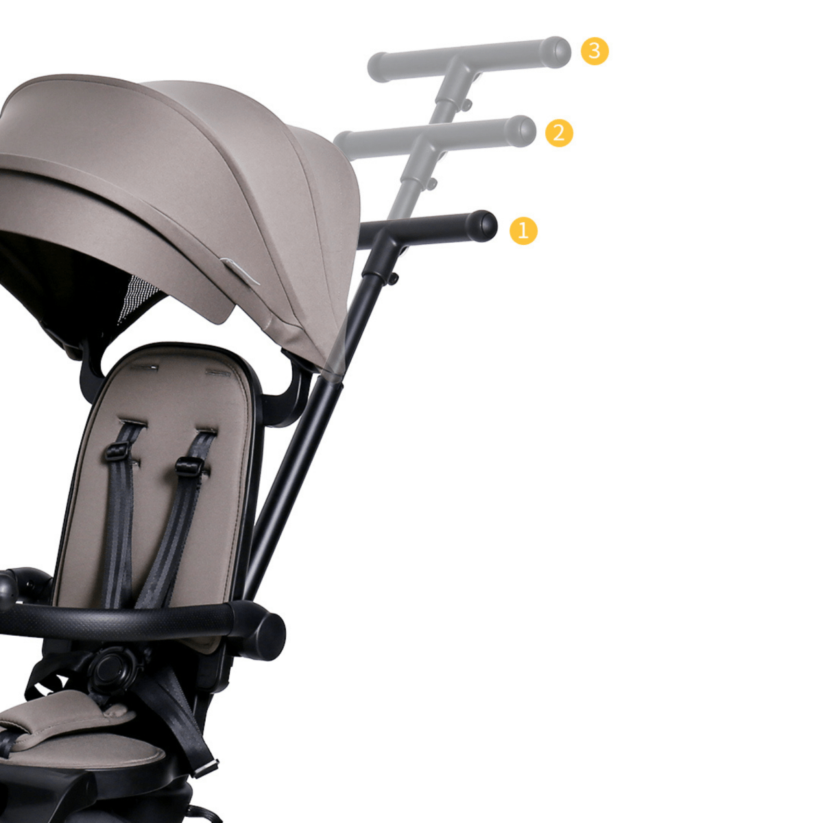 Gray baby stroller with canopy and seat on a white background