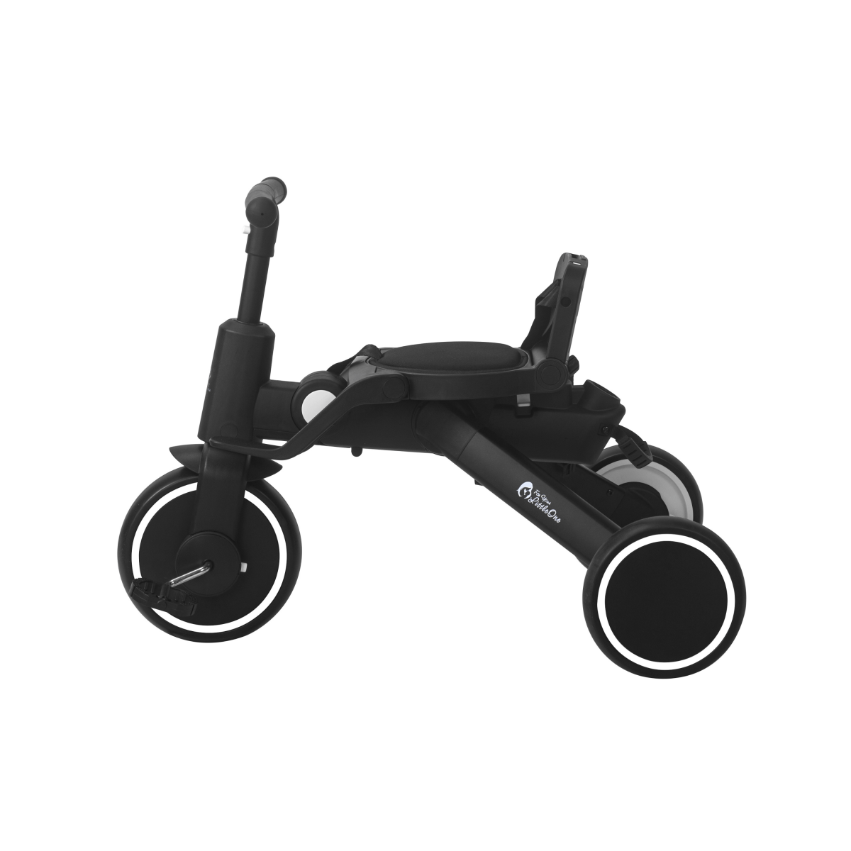 Black children's tricycle on a white background