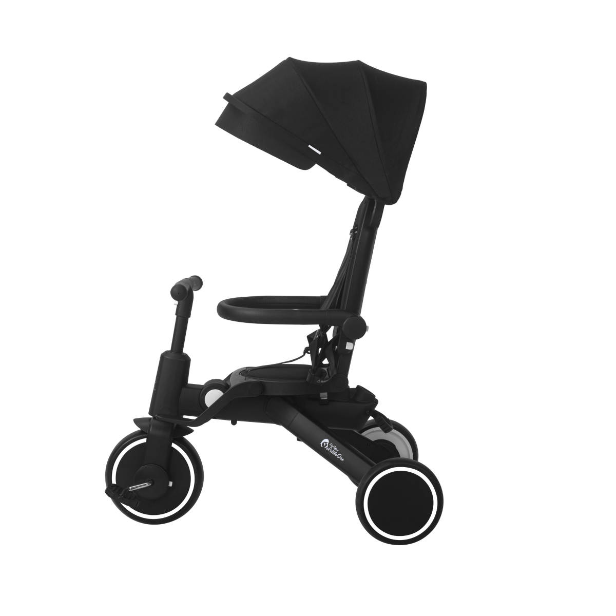 Black tricycle with canopy on a white background