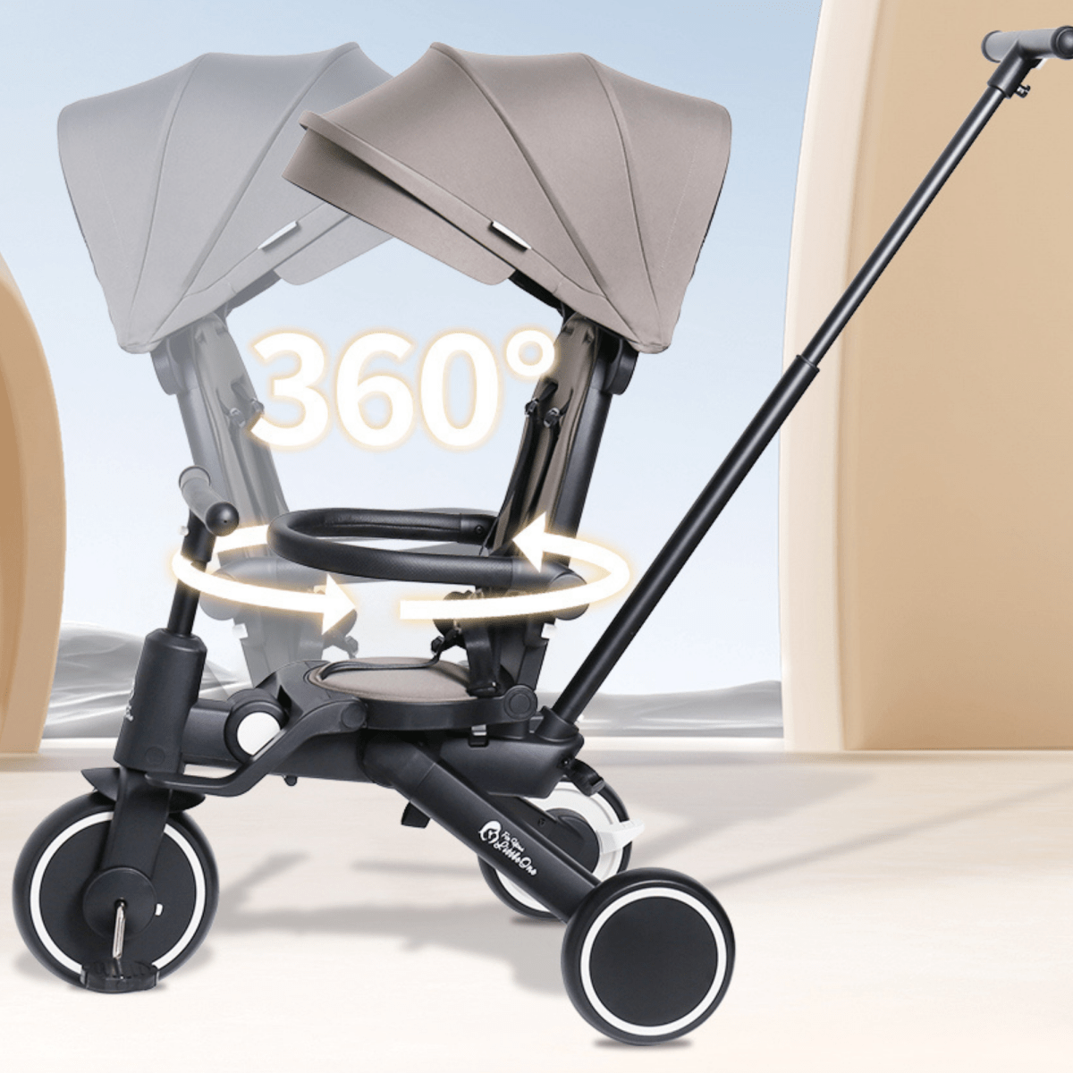 Baby stroller with a 360-degree view indicator on a light background
